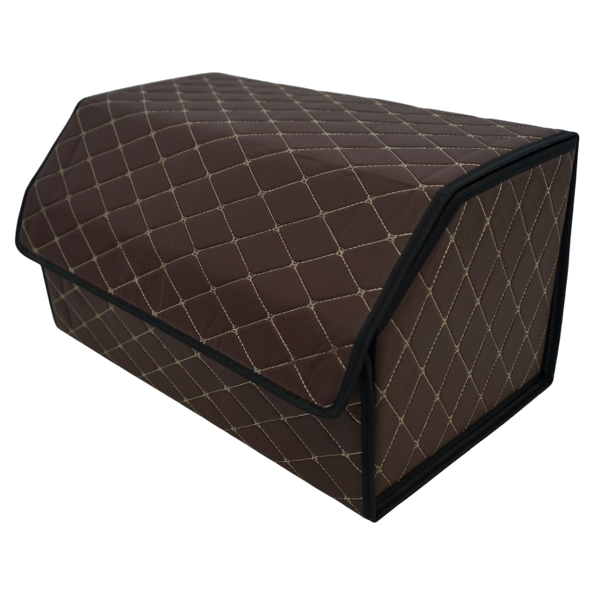 Cutie de Depozitare Auto, Klevo, Organizator Premium Portbagaj, Geanta Multifunctionala  din Piele Ecologica, Rezistent la Uzura si Pliabil, 2 Compartimente Depozitare, Maro Havana, 55 x 30 x 30cm