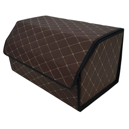 Cutie de Depozitare Auto, Klevo, Organizator Premium Portbagaj, Geanta Multifunctionala  din Piele Ecologica, Rezistent la Uzura si Pliabil, 2 Compartimente Depozitare, Maro Havana, 55 x 30 x 30cm