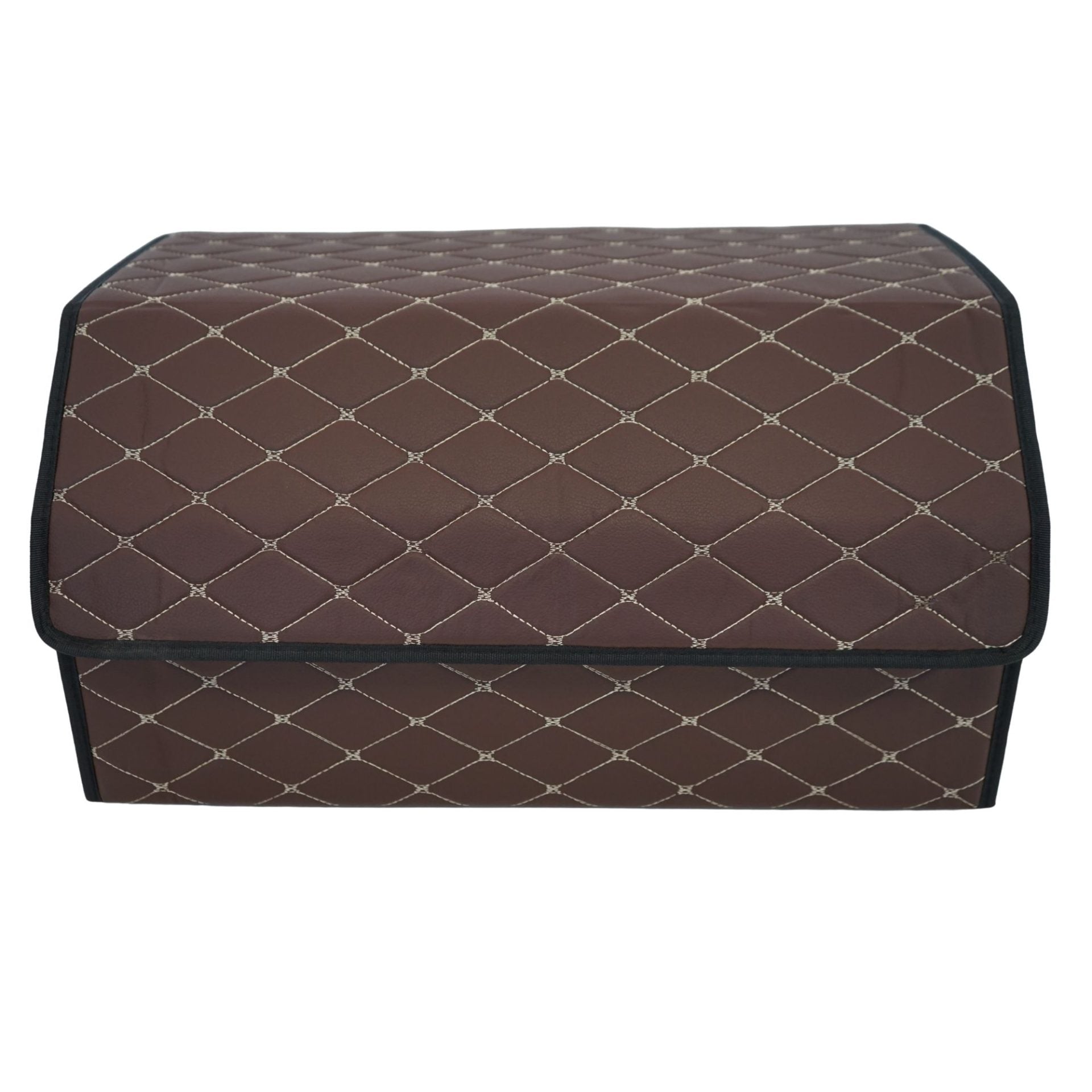 Cutie de Depozitare Auto, Klevo, Organizator Premium Portbagaj, Geanta Multifunctionala  din Piele Ecologica, Rezistent la Uzura si Pliabil, 2 Compartimente Depozitare, Maro Havana, 55 x 30 x 30cm