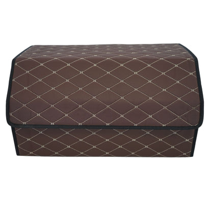 Cutie de Depozitare Auto, Klevo, Organizator Premium Portbagaj, Geanta Multifunctionala  din Piele Ecologica, Rezistent la Uzura si Pliabil, 2 Compartimente Depozitare, Maro Havana, 55 x 30 x 30cm