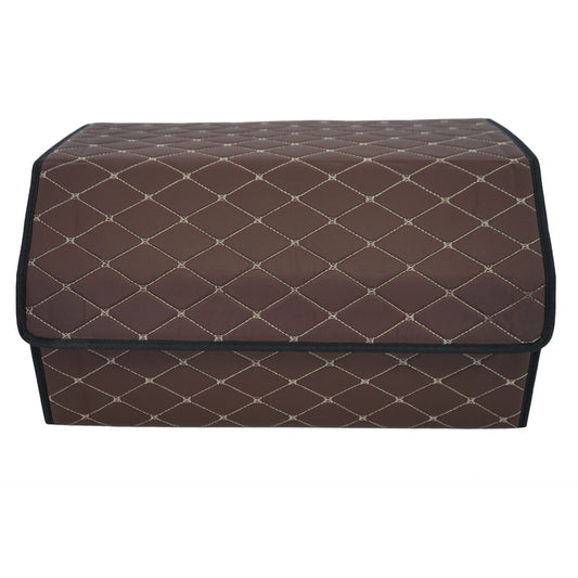 Cutie de Depozitare Auto, Klevo, Organizator Premium Portbagaj, Geanta Multifunctionala  din Piele Ecologica, Rezistent la Uzura si Pliabil, 2 Compartimente Depozitare, Maro Havana, 55 x 30 x 30cm