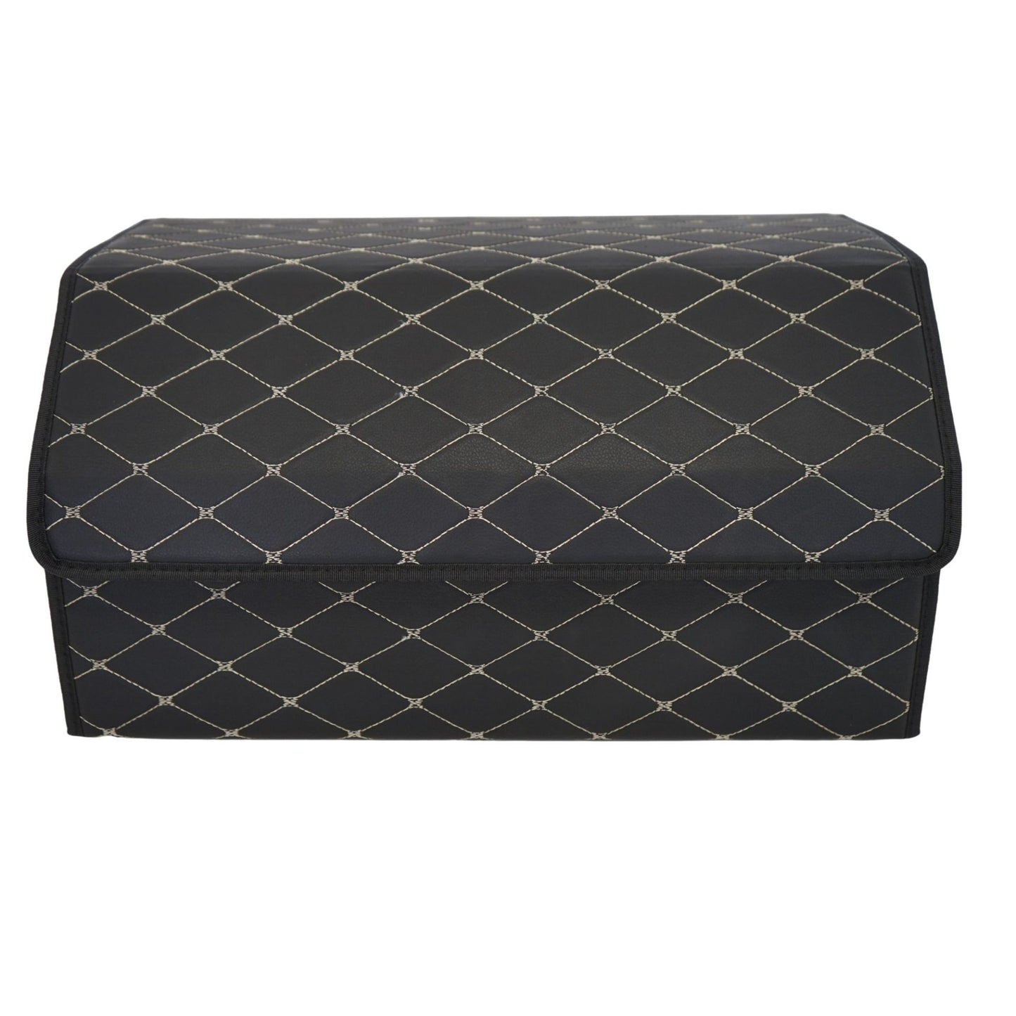 Cutie de Depozitare Auto, Klevo, Organizator Premium Portbagaj, Geanta Multifunctionala, Piele Ecologica, Pliabil  si Rezistent la Uzura, 2 Compartimente Depozitare, Pliabil  si Rezistent la Uzura, Negru/Alb, 55 x 30 x 30cm