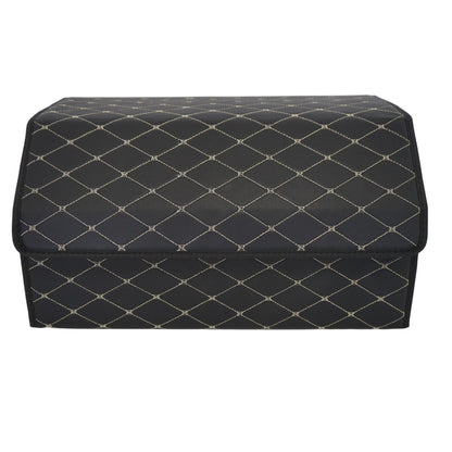 Cutie de Depozitare Auto, Klevo, Organizator Premium Portbagaj, Geanta Multifunctionala, Piele Ecologica, Pliabil  si Rezistent la Uzura, 2 Compartimente Depozitare, Pliabil  si Rezistent la Uzura, Negru/Alb, 55 x 30 x 30cm