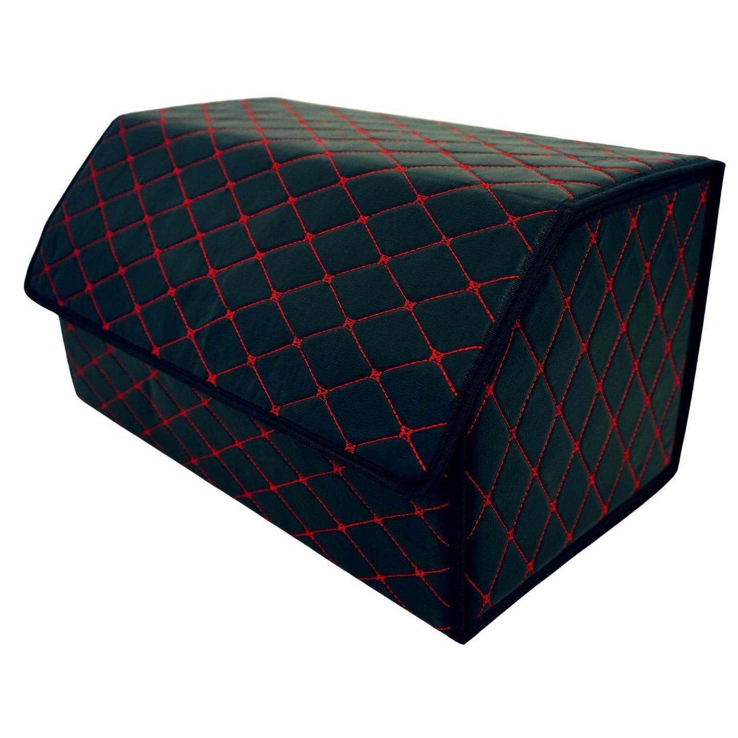 Cutie de Depozitare Auto, Klevo, Organizator Premium Portbagaj, Geanta Multifunctionala, Piele Ecologica, 2 Compartimente Depozitare, Pliabil  si Rezistent la Uzura, Negru/Rosu, 55 x 30 x 30cm