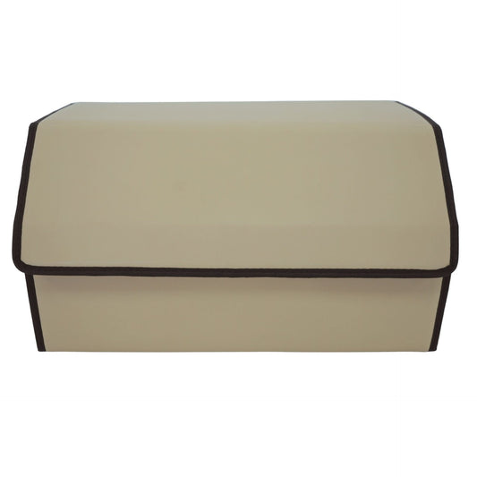Cutie de Depozitare Auto, Klevo, Organizator Premium Portbagaj, Geanta Multifunctionala  din Piele Ecologica, 2 Compartimente Depozitare, Pliabil  si Rezistent la Uzura, Bej, 55 x 30 x 30cm