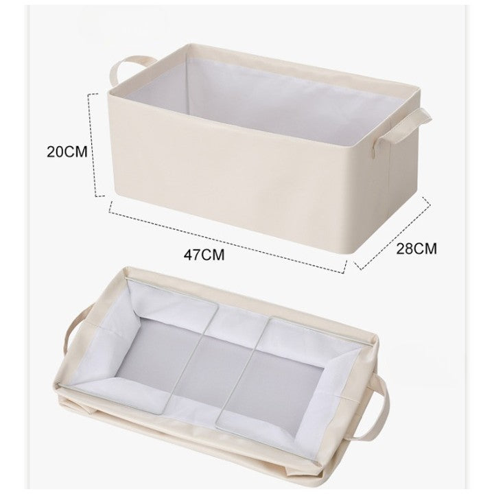Cutie de Depozitare Tip Cos, Klevo, Material Piele Ecologica, Pliabila, 47x28x20 cm, 26 l, Cadru Metalic, cu Manere, Bej