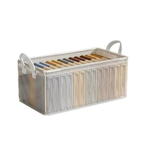 Cutie de Depozitare Tip Cos, Klevo, Material Textil Transparent, Pliabila, 47x28x20 cm, 35 l, Cadru Metalic, cu Manere, Alb