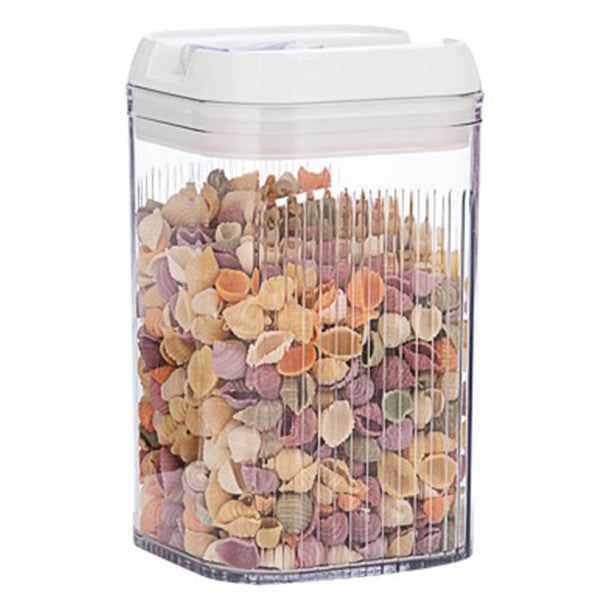Cutie de Depozitare Alimente, Klevo, Cutie pentru Bucatarie, Cutie pentru Condimente, din PET ABS Silicon, 12.5 x 12.5 x 21.5 cm, 534 g, 2L, Transparent alb