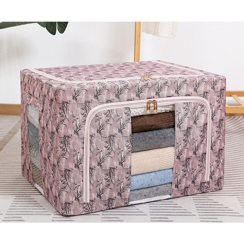 Cutie Depozitare, Klevo, 66L, din Material Textil, 50 x 40 x 33 cm, pentru Haine si Lenjerii, Model Bambus, Roz