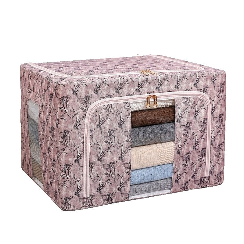 Cutie Depozitare, Klevo, 66L, din Material Textil, 50 x 40 x 33 cm, pentru Haine si Lenjerii, Model Bambus, Roz