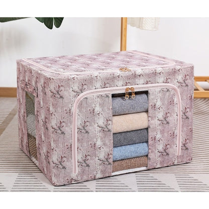Cutie Depozitare, Klevo, 66L, din Material Textil, 50 x 40 x 33 cm, pentru Haine si Lenjerii, Model Floare de Prun, Roz
