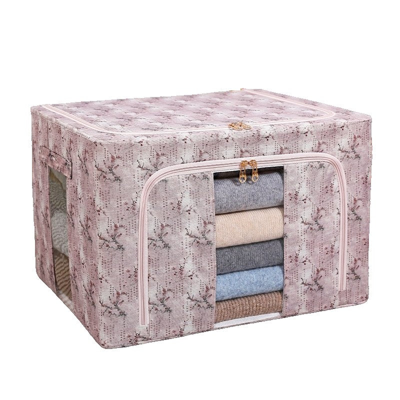 Cutie Depozitare, Klevo, 66L, din Material Textil, 50 x 40 x 33 cm, pentru Haine si Lenjerii, Model Floare de Prun, Roz