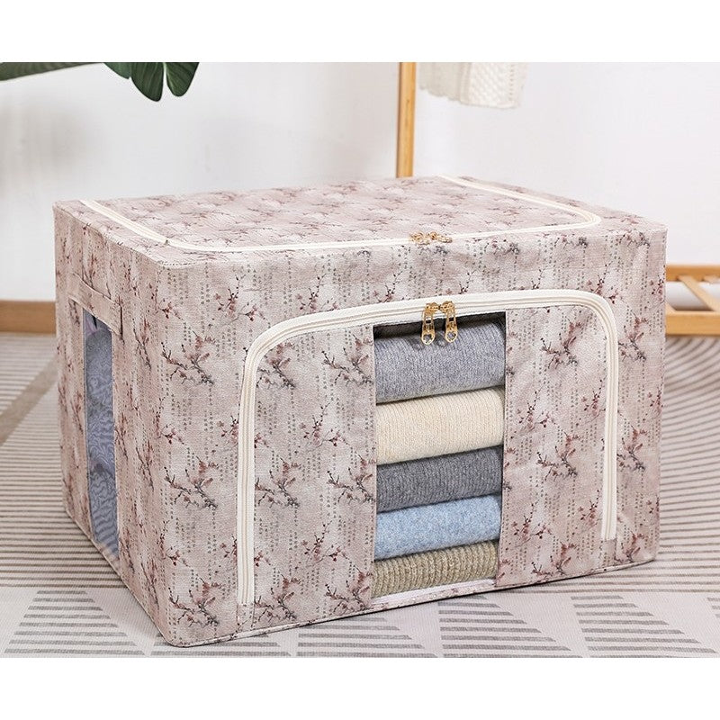 Cutie Depozitare, Klevo, 66L, din Material Textil, 50 x 40 x 33 cm, pentru Haine si Lenjerii, Model Flori de Primavara, Roz