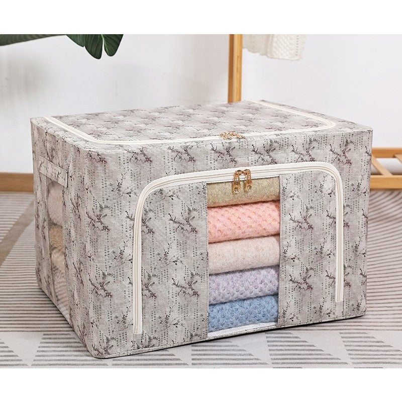 Cutie Depozitare, Klevo, 66L, din Material Textil, 50 x 40 x 33 cm, pentru Haine si Lenjerii, Model Flori de Primavara, Verde