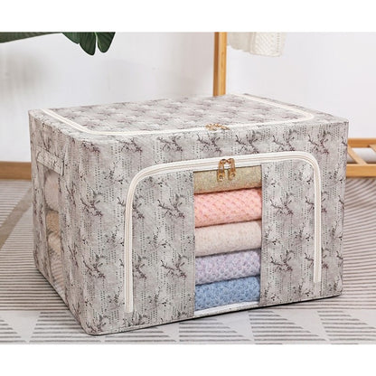 Cutie Depozitare, Klevo, 66L, din Material Textil, 50 x 40 x 33 cm, pentru Haine si Lenjerii, Model Flori de Primavara, Verde