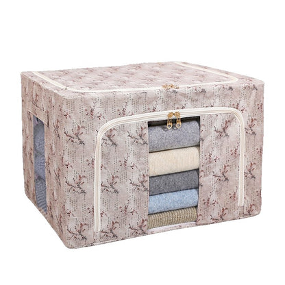 Cutie Depozitare, Klevo, 66L, din Material Textil, 50 x 40 x 33 cm, pentru Haine si Lenjerii, Model Flori de Primavara, Roz