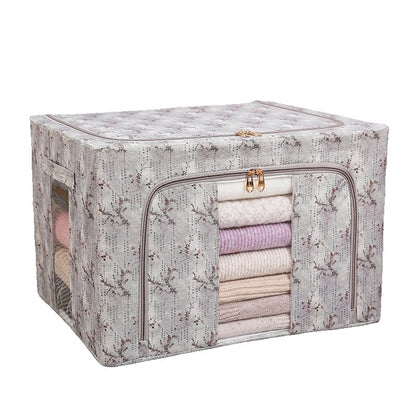 Cutie Depozitare, Klevo, 66L, din Material Textil, 50 x 40 x 33 cm, pentru Haine si Lenjerii, Model Flori de Primavara, Gri