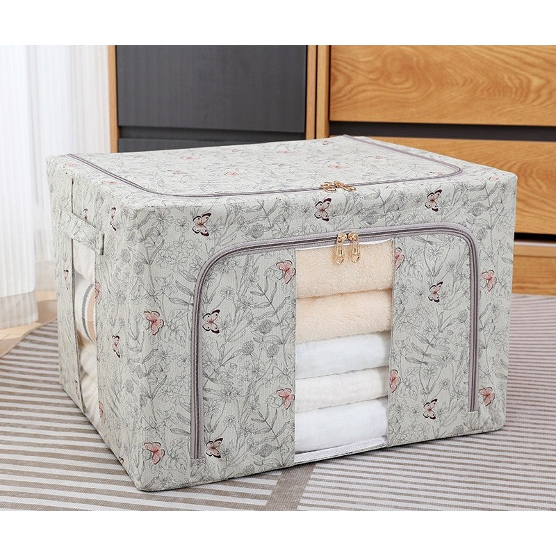 Cutie Depozitare, Klevo, 66L, din Material Textil, 50 x 40 x 33 cm, pentru Haine si Lenjerii, Model Fluturasi, Gri