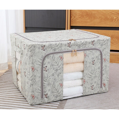 Cutie Depozitare, Klevo, 66L, din Material Textil, 50 x 40 x 33 cm, pentru Haine si Lenjerii, Model Fluturasi, Gri