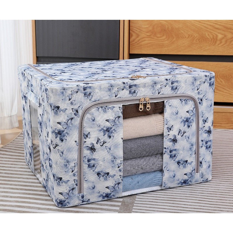 Cutie Depozitare, Klevo, 66L, din Material Textil, 50 x 40 x 33 cm, pentru Haine si Lenjerii, Model Fluturasi, Albastru