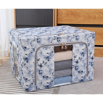 Cutie Depozitare, Klevo, 66L, din Material Textil, 50 x 40 x 33 cm, pentru Haine si Lenjerii, Model Fluturasi, Albastru