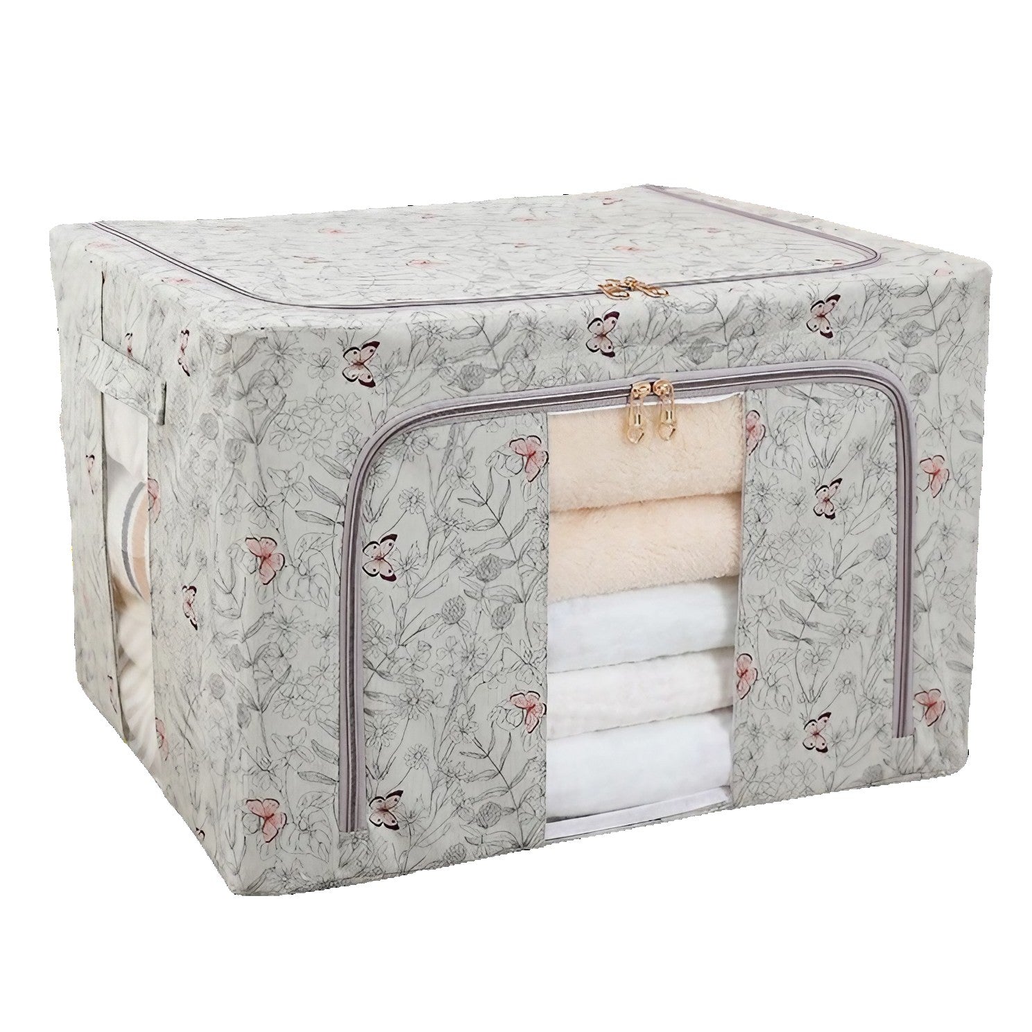 Cutie Depozitare, Klevo, 66L, din Material Textil, 50 x 40 x 33 cm, pentru Haine si Lenjerii, Model Fluturasi, Gri