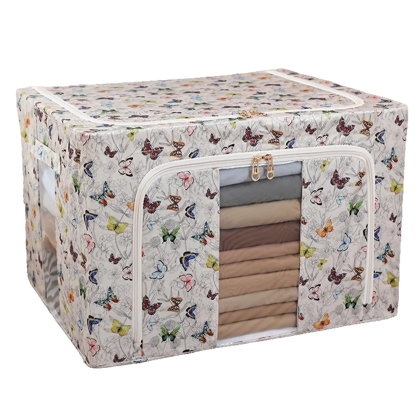 Cutie Depozitare, Klevo, 66L, din Material Textil, 50 x 40 x 33 cm, pentru Haine si Lenjerii, Model Fluturasi, Multicolor