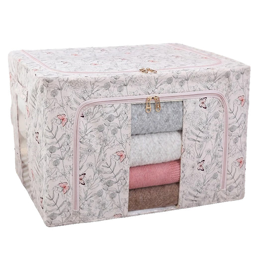 Cutie Depozitare, Klevo, 66L, din Material Textil, 50 x 40 x 33 cm, pentru Haine si Lenjerii, Model Fluturasi, Roz