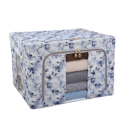 Cutie Depozitare, Klevo, 66L, din Material Textil, 50 x 40 x 33 cm, pentru Haine si Lenjerii, Model Fluturasi, Albastru
