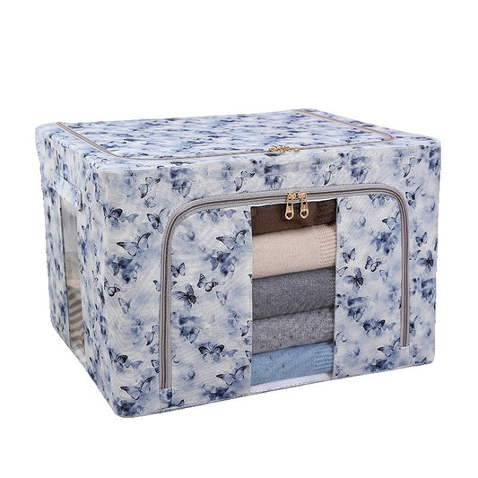 Cutie Depozitare, Klevo, 66L, din Material Textil, 50 x 40 x 33 cm, pentru Haine si Lenjerii, Model Fluturasi, Albastru