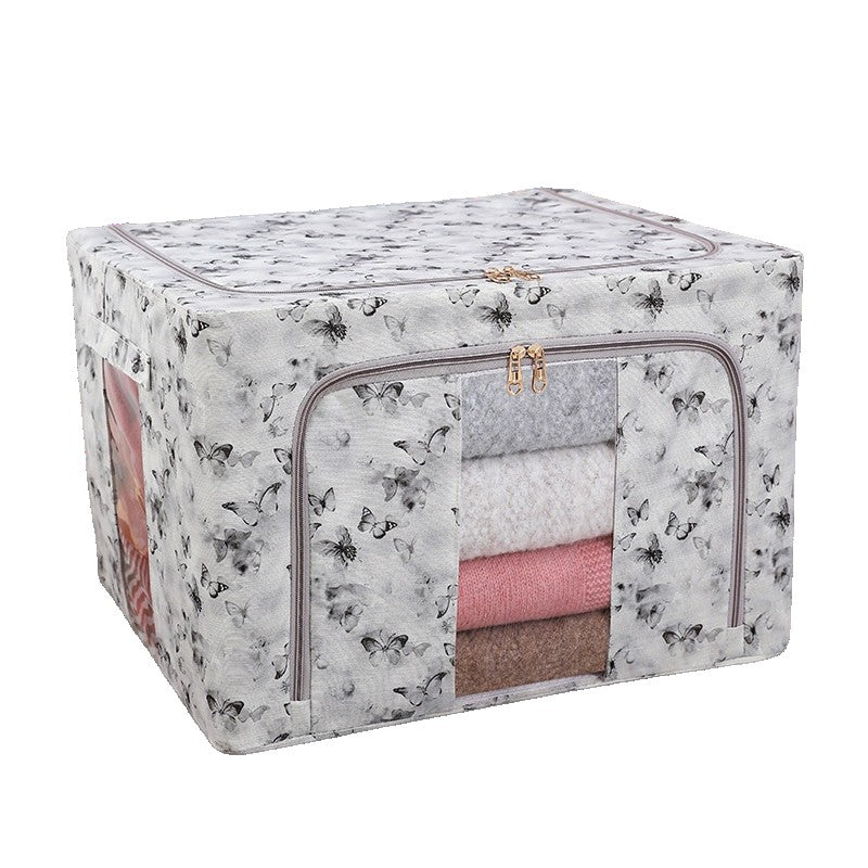 Cutie Depozitare, Klevo, 66L, din Material Textil, 50 x 40 x 33 cm, pentru Haine si Lenjerii, Model Fluturasi, Gri/Auriu