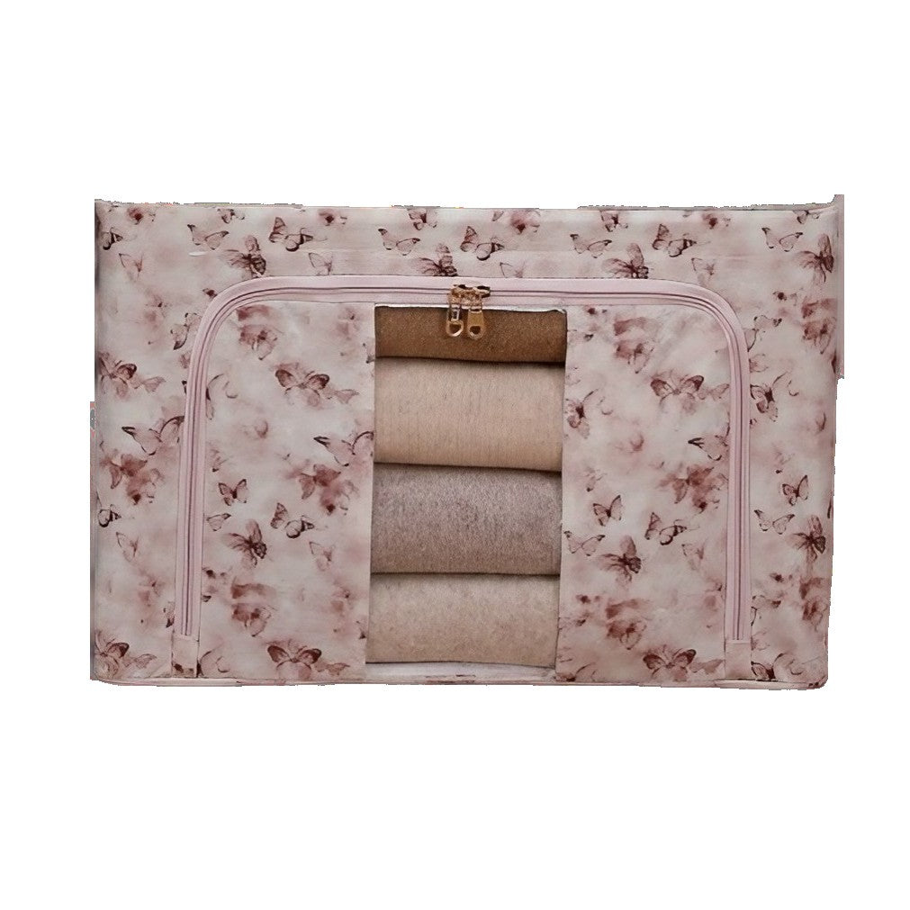Cutie Depozitare, Klevo, 66L, din Material Textil, 50 x 40 x 33 cm, pentru Haine si Lenjerii, Model Fluturasi, Roz/Gri