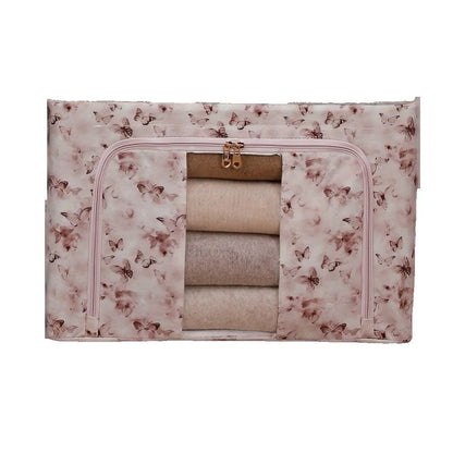 Cutie Depozitare, Klevo, 66L, din Material Textil, 50 x 40 x 33 cm, pentru Haine si Lenjerii, Model Fluturasi, Roz/Gri