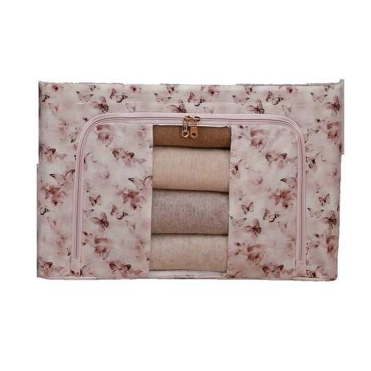 Cutie Depozitare, Klevo, 66L, din Material Textil, 50 x 40 x 33 cm, pentru Haine si Lenjerii, Model Fluturasi, Roz/Gri