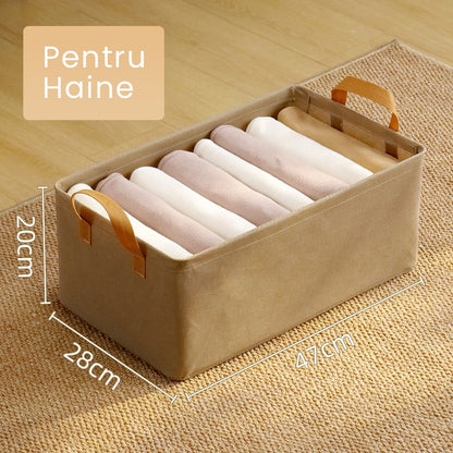 Cutie Depozitare Klevo, pentru Haine, lucruri, din Textil cu Cadru Metalic, Manere Laterale, forma Dreptunghiulara, 47 x 28 x 20 cm, volum 26 L, Kaki
