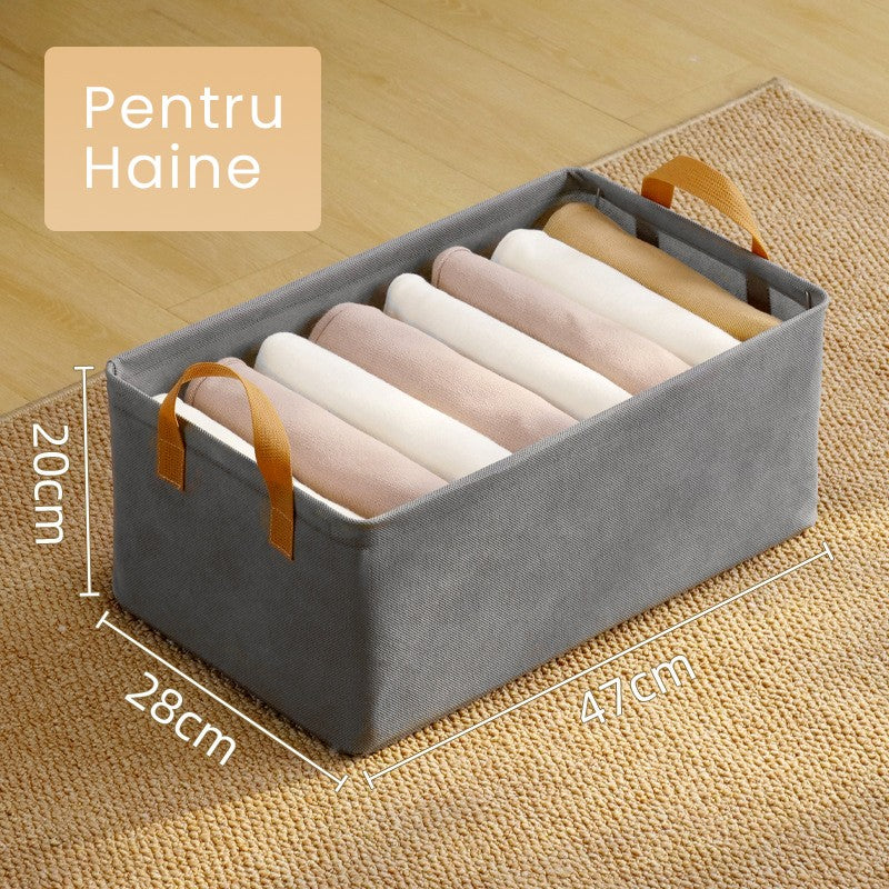 Cutie Depozitare Klevo, pentru Haine, lucruri, din Textil cu Cadru Metalic, Manere Laterale, forma Dreptunghiulara, 47 x 28 x 20 cm, volum 26 L, Gri