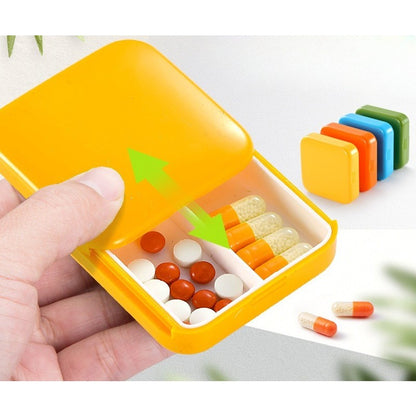 Cutie depozitare medicamente, 2 compartimente, Glisanta, Galben, Patrata, Klevo, Inchidere etans
