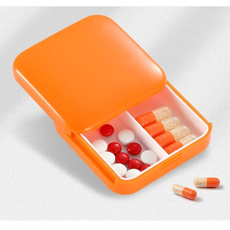 Cutie depozitare medicamente, 2 compartimente, Glisanta, Portocaliu, Patrata, Klevo, Inchidere etans