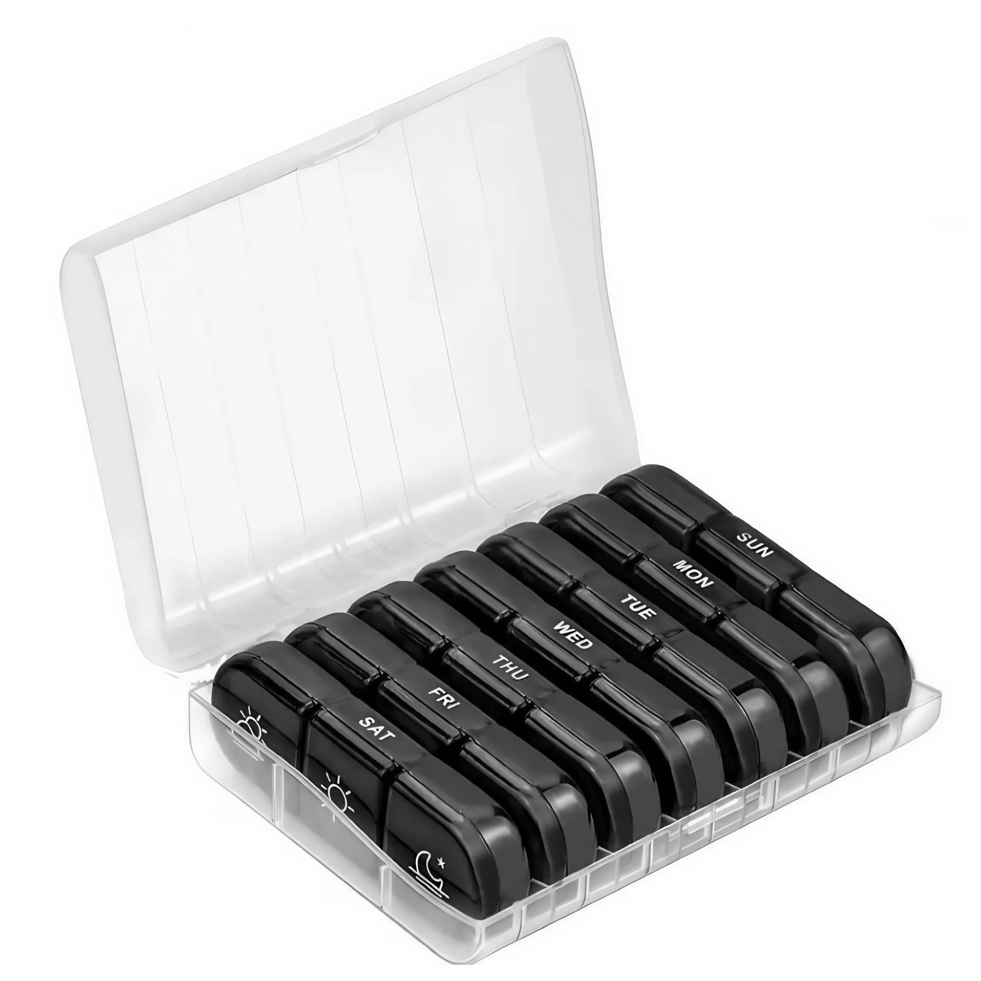 Cutie Depozitare Medicamente, Klevo, 7 Zile, 21 Compartimente, Cutie Suport, Recipiente Detasabile, Portabila, Compartimente Negre, Cutie Transparenta, 15.6x12 cm