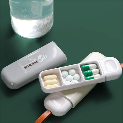 Cutie Depozitare Medicamente, Klevo, Portabila, 3 Compartimente, Tip Breloc, Plastic, Glisanta, Gri, 10.7x3.6x1.6 cm