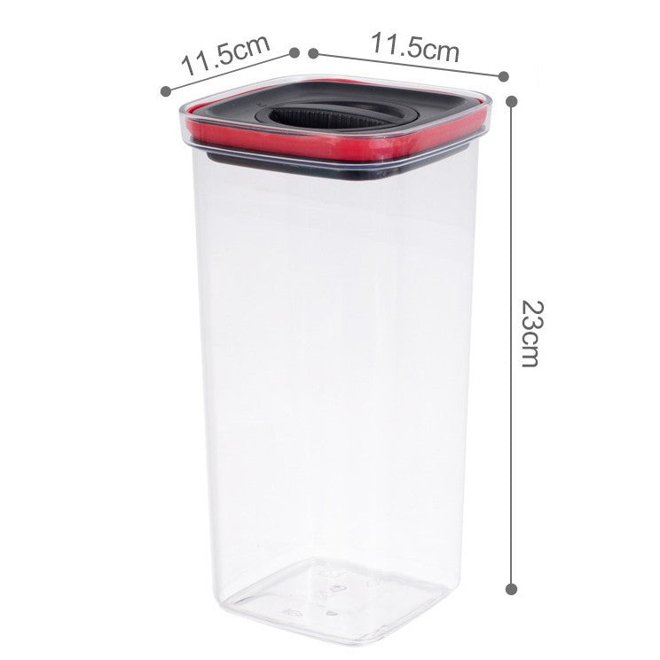 Cutie de Depozitare Alimente, Klevo, Cutie de tip Container, Recipient pentru Cereale in Bucatarie, 11.5 x 11.5 x 23 cm, volum 2000 ml, Transparenta cu Capac Negru
