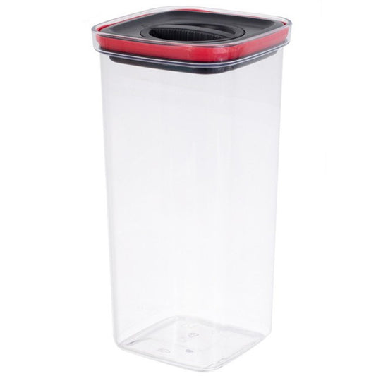 Cutie de Depozitare Alimente, Klevo, Cutie de tip Container, Recipient pentru Cereale in Bucatarie, 11.5 x 11.5 x 23 cm, volum 2000 ml, Transparenta cu Capac Negru