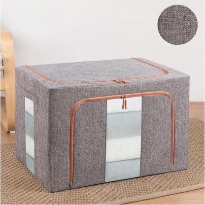 Cutie de depozitare pliabila, Klevo, Cu fermoar, 100 L, Textil, 60x42x40 cm, Cadru Metalic, Suport Baza Stabil din Plastic, Gri