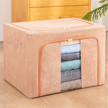 Cutie de depozitare pliabila, Klevo, Cu fermoar, 66 L, Textil, 50x40x33 cm, Cadru Metalic, Suport Baza Stabil din Plastic, Roz pudrat, model 2