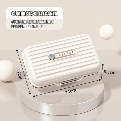 Cutie Medicamente, Klevo, Bej, 7 Compartimente, Portabila si Compacta, 11x7.2x3.5 cm, Ideala pentru Uzul Cotidian
