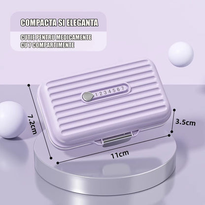 Cutie Medicamente, Klevo, Mov, 7 Compartimente, Portabila si Compacta, 11x7.2x3.5 cm, Ideala pentru Uzul Cotidian