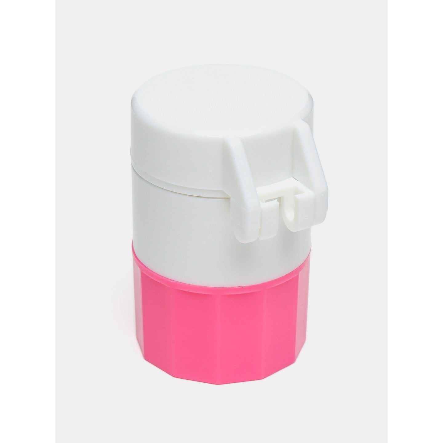 Cutie Pastile Multifunctionala, Klevo, 4 in 1, Pahar Apa, Taiere, Sfaramare, Depozitare, Compact, ABS cu Lama din Inox, Alb/Roz, 8.7x6.2x4.1 cm