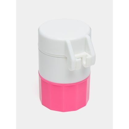 Cutie Pastile Multifunctionala, Klevo, 4 in 1, Pahar Apa, Taiere, Sfaramare, Depozitare, Compact, ABS cu Lama din Inox, Alb/Roz, 8.7x6.2x4.1 cm