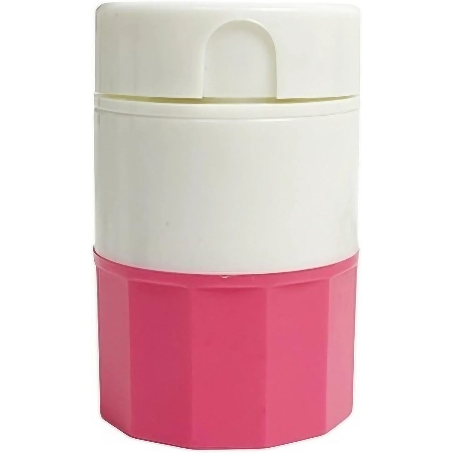 Cutie Pastile Multifunctionala, Klevo, 4 in 1, Pahar Apa, Taiere, Sfaramare, Depozitare, Compact, ABS cu Lama din Inox, Alb/Roz, 8.7x6.2x4.1 cm
