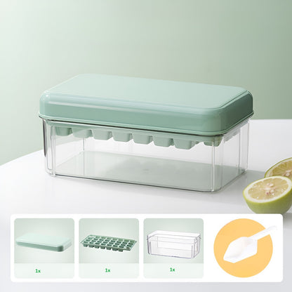 Set Cutie pentru Gheata, Klevo, Uz Casnic, 1 Tavita pentru Cuburi, Capac Etans, Lopata, 23.5x13.3x10 cm, Verde